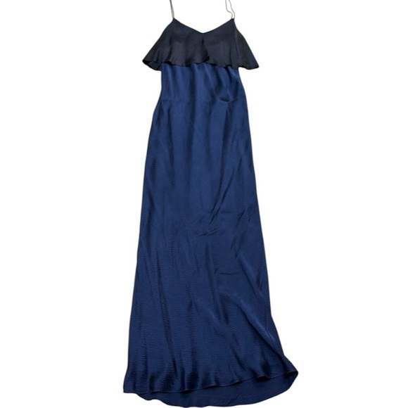 DvF Diane von Furstenberg Popover Tiered Navy Blue & Black Hammered Silk Dress - Picture 10 of 16